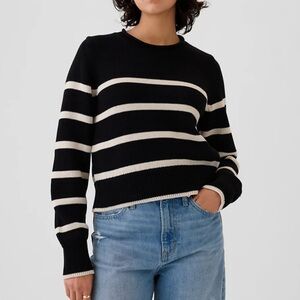 Gap 100% cotton black and off white stripe shrunken roll neck sweater